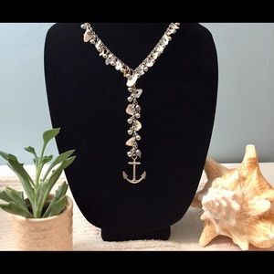 Abalone shell & silver tone chain  anchor pendant